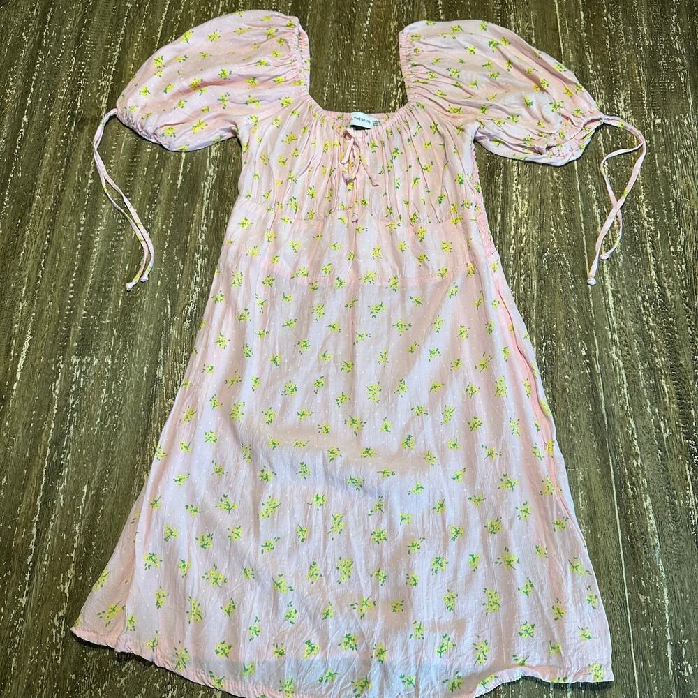 Faithful The Brand Floral Summer Puff Sleeve Mini Dress Pink Women’s Size 6